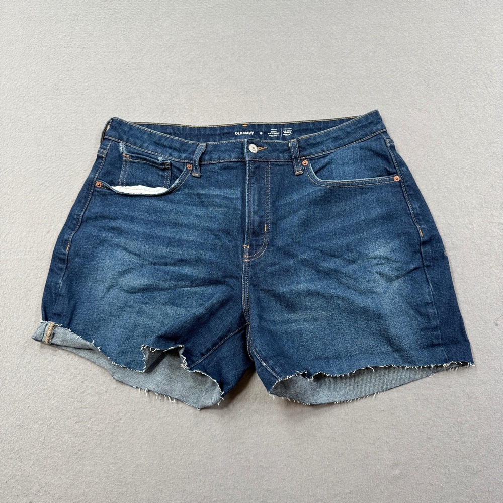 Old Navy Shorts Women's 16 Blue Dark Wash High Rise Curvy OG Straight Cut Off